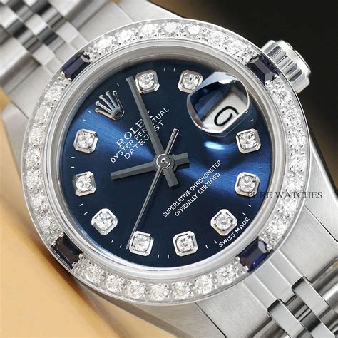 ladies rolex date just blue dial diamond|rolex white gold blue dial.